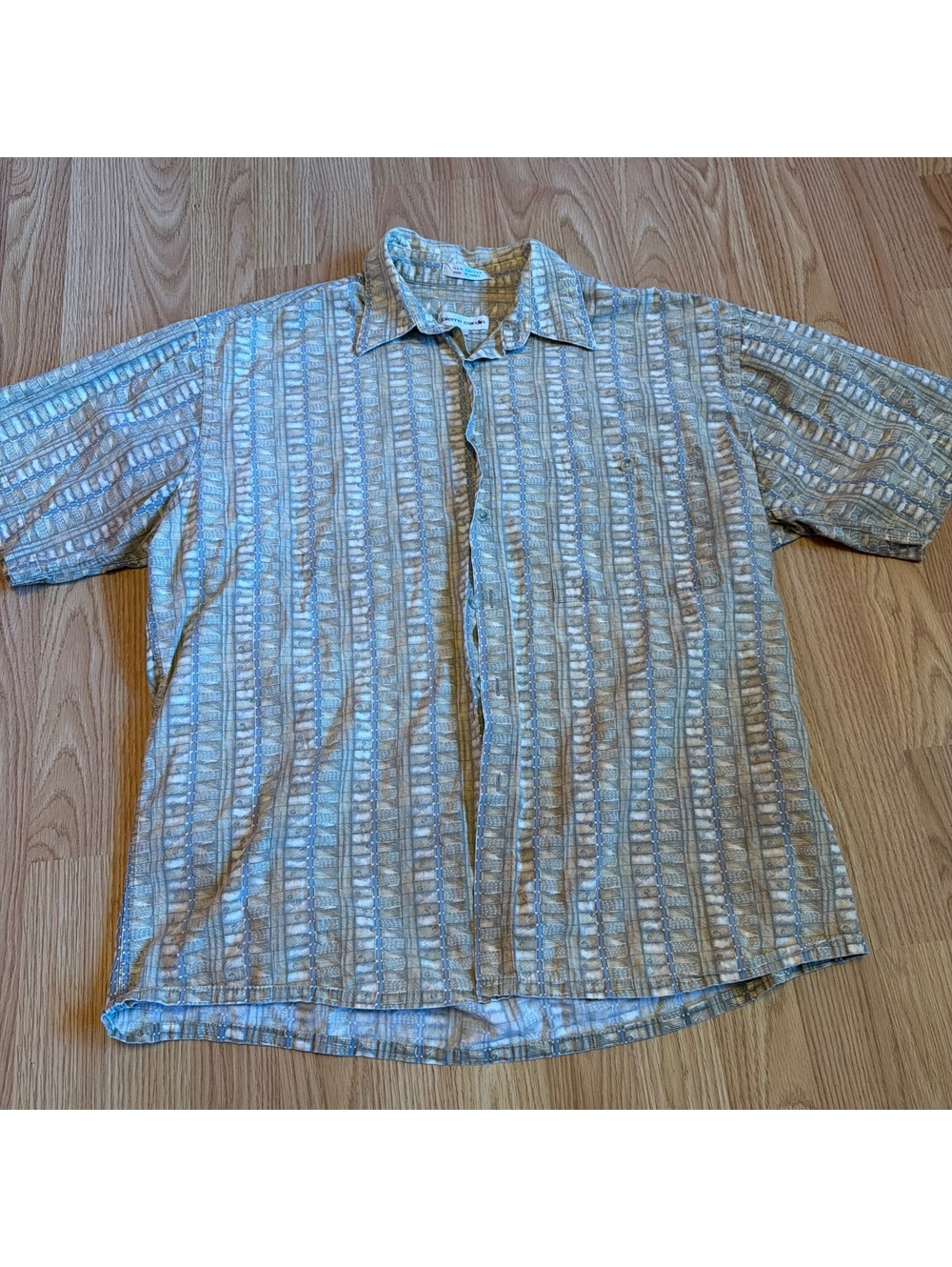 Pierre Cardin Cotton Button Down Short Sleeve Retro Print Shirt Large